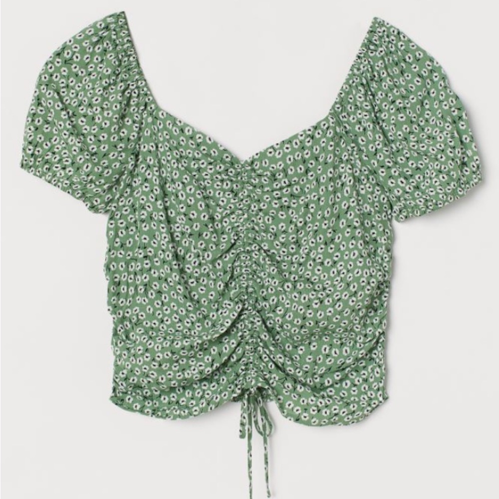 H&M Floral Cropped Puff Sleeve Blouse - Size L
